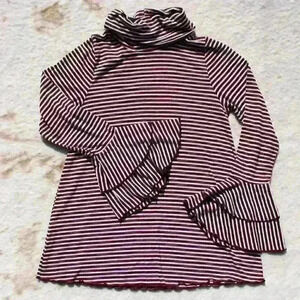 VINE & LOVE Retro Flare Bell Sleeves Turtleneck Ribbed Striped Top Women Large